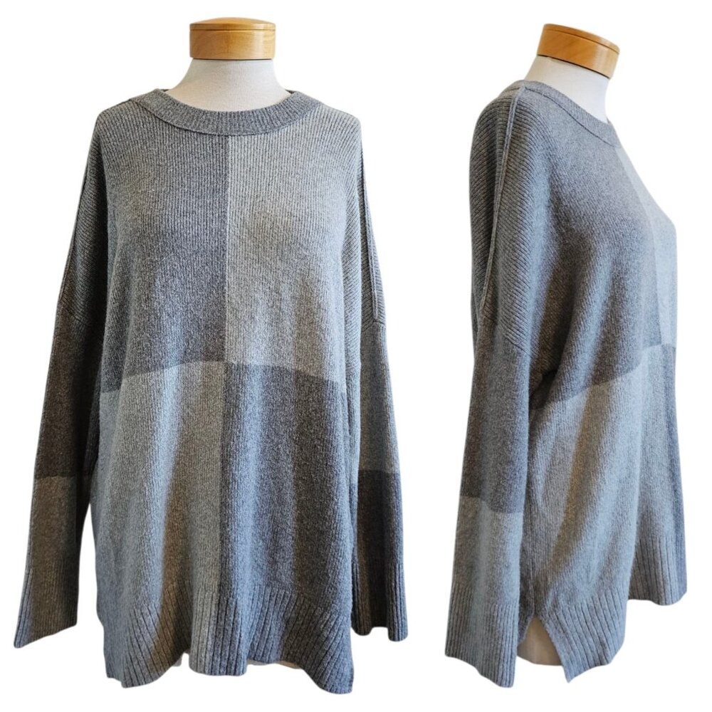 Abercrombie & Fitch Checked Gray Ribbed Knit Drop Shoulder Pullover Sweater XL